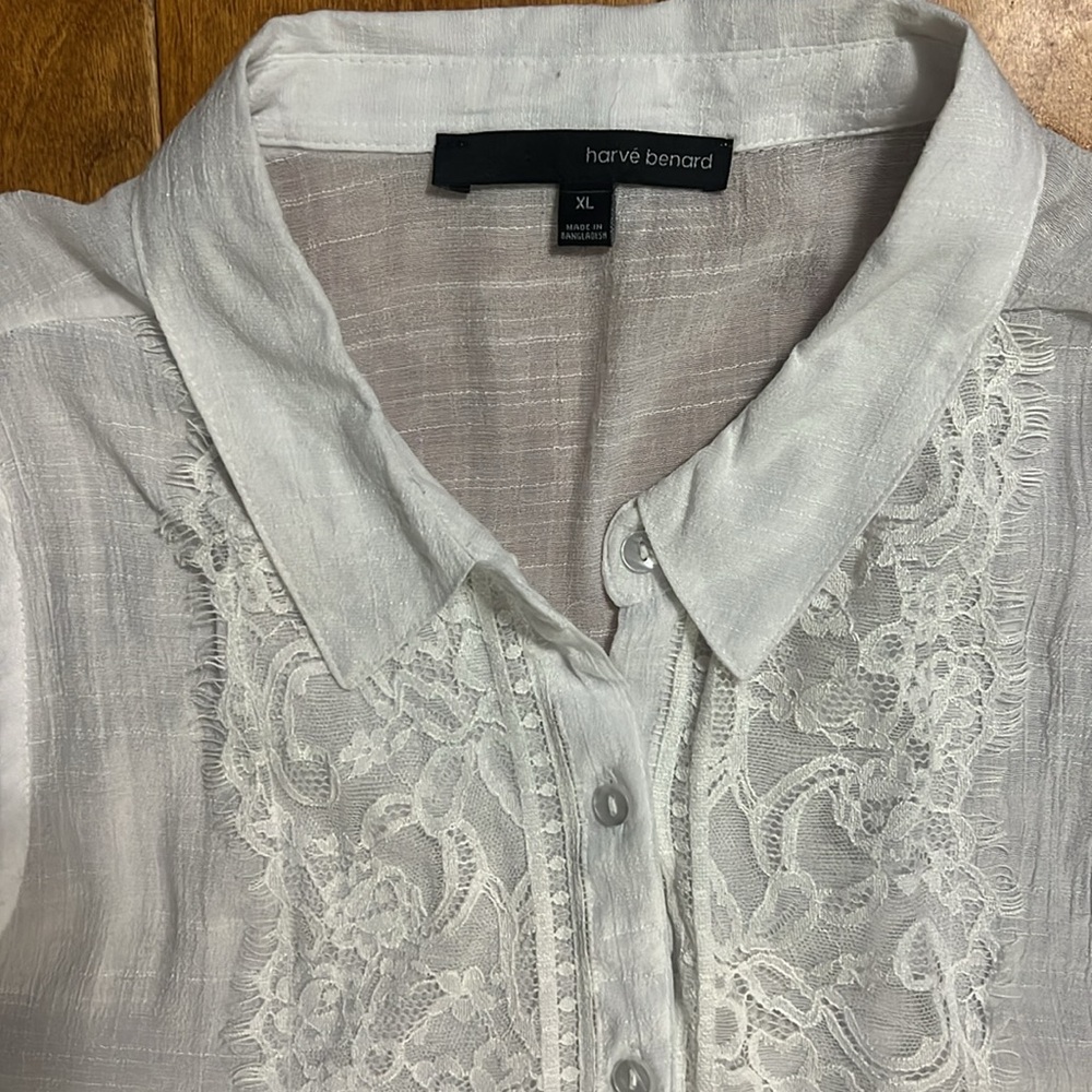 Harve Bernard White Sleeveless Lace Top Size XL Sheer Coquette Cottage Coastal - Picture 2 of 9